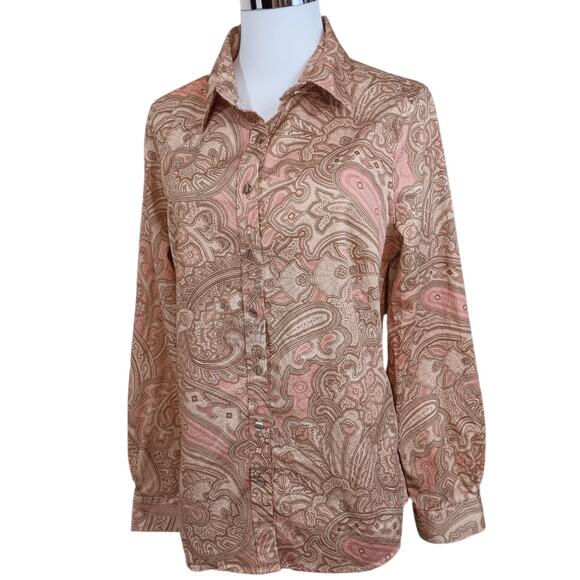 Women's Van Heusen Shirt Top Blouse LG Slim Fit Career Work Pink Neutral Paisley - Picture 1 of 8